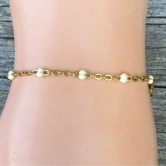 NWOT! New Slide Jewelry Gold Necklace & Bracelet w/Small Pearl Like White Beads - Picture 4 of 6